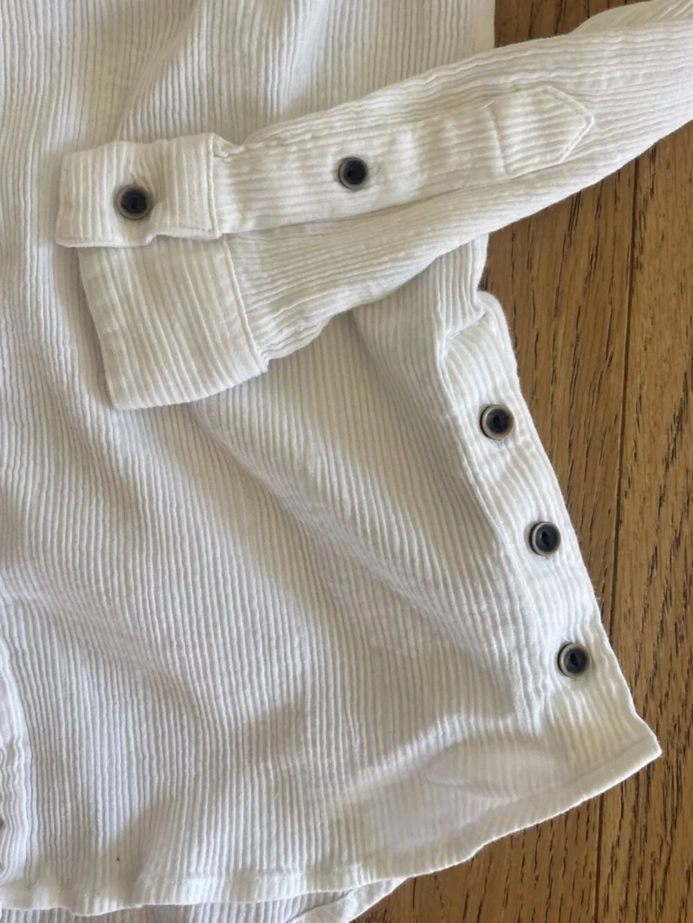 prAna White Button Front Shirt XS Ribbed Cotton Long Sleeve Casual Boho - Picture 9 of 9